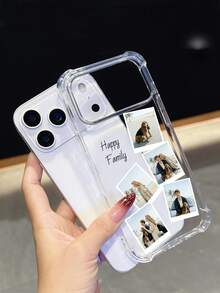 1pc Customized 4-Photo Text Name Minimalist Transparent Shockproof Phone Case Compatible With IPhone11/12/13/14/15/16/16pro/16plus/16promax/17/17pro/17promax/Air, 9A/S24/S25ultra/S25plus/S25edge/S25FE/A07/A17, Moto G85, Hot 50 Pro+ And More, Suitable As Gift For Friends - Clear - View 7