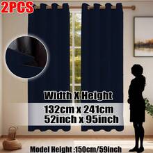 两片装藏蓝色遮光窗帘，黑色衬里，100%遮光，保护隐私，穿孔式顶部，轻质涤纶面料，可水洗，适用于卧室、客厅、办公室、户外遮阳，100克/平方米 - 藏蓝色 - 查看 14