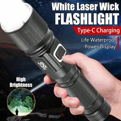 铝合金USB充电手电筒，P50长焦变焦，户外照明手持聚光灯