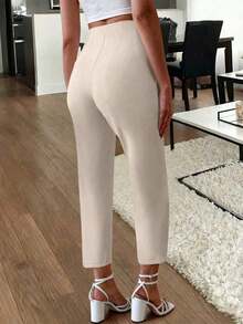 Calça Za Feminina Tecido Alfaiataria  Slim Fit com Bolso Lateral Plissado Elegante para Escritório Moda Social - Damasco - Visão 4
