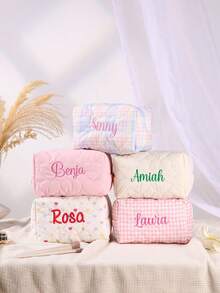 1pc Custom Name Embroider Cosmetic Bag Embroidered Name Toiletry Bag Light Convenient Large Capacity Toiletry Pouch Versatile Embroidery Customization Personalized Makeup Bag Custom Sanitary Napkin Storage Bag Travel Makeup Bag Embroidered Makeup Organizer Pouch Monogrammed Toiletry Bag Bridal Bridemaids Gift - Multicolor - View 2