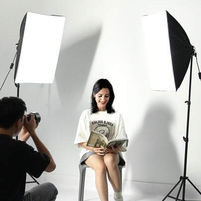 Kit de iluminación Softbox de 50,8 x 71,1 cm, Softbox profesional con bombillas LED de 45 W (3000-6500 K), 3 efectos de iluminación continua, trípode, control remoto, luces de estudio para retratos y transmisión en vivo.