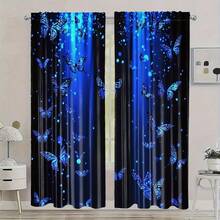 2pcs Classic Butterfly Print Blackout Curtains, Polyester Curtain Panels With Rod Pocket, Dreamy Animal Pattern, Suitable For Bedroom And Living Room - Multicolor - View 1