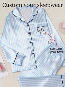 客製化文字女款和服浴袍 性感短款印花浴袍睡衣 聖誕節情人節禮物 伴娘居家休閒睡衣 - 淺藍色 - 查看 2