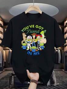 Disney Authorized Fashion Spring And Summer Men's Casual Short-Sleeved T-Shirt Toy Story Printing Pattern And Text Soft And Comfortable Round Neck Short-Sleeved Shirt Disney Authorized Men's And Women's Same T-Shirt Men's Fashion Casual T-Shirt Comfortable Short-Sleeved T-Shirt Simple Short-Sleeved Fashion Design Daily Wear Party Travel Suitable For Holiday Gifts. - 黑色 - 查看 1