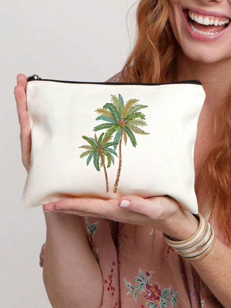 Borsa cosmetica riutilizzabile con stampa di palme di cocco, leggera, con cerniera per il trucco e gli accessori da toeletta, pratica pochette portamonete, borsa da toeletta con stampa di gelsi, accessorio da viaggio, adatta per lo shopping, regalo ideale per Pasqua, Festa della Mamma, Festa dell'Indipendenza, Matrimonio, Laurea - Multicolore - Visualizzare 1