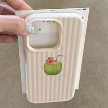 1pc TPU Material Pink Striped Coconut Pattern Phone Case Compatible With IPhone 17 Pro Max/17/16 Pro Max/15/13/12/11, S20 FE/A15/S24/A55, Note 11/Note 12/Note 13 Pro, Full Coverage Anti-Drop Soft Protective Phone Case - White - View 3