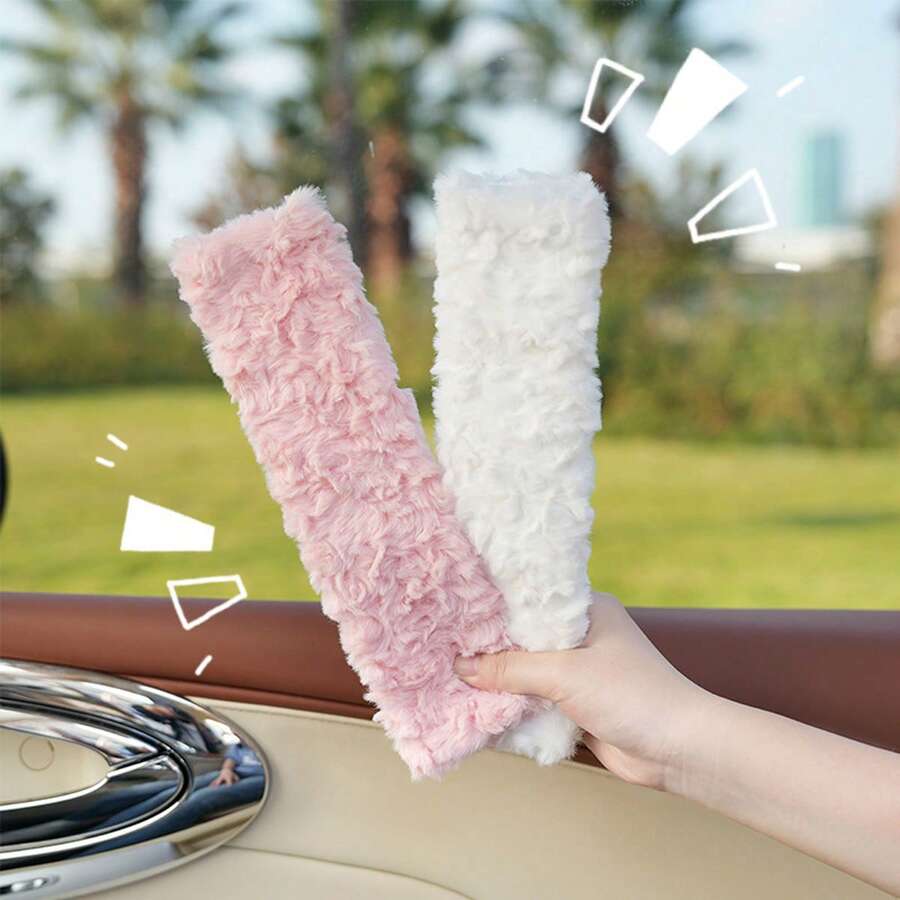 1个毛绒玫瑰花汽车安全带肩垫，柔软防滑汽车安全带套 - A - 查看 1