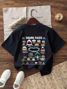 男童休闲印花圆领短袖T恤，夏季上衣 - 藏蓝色 - 查看 2