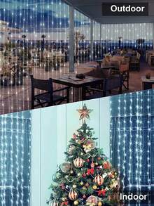 1个太阳能LED花环窗帘灯，8种模式，适用于窗户、户外，防水，仙女灯串，适用于婚礼、庭院、派对、楼梯家居装饰、秋季装饰、室内装饰、室外装饰 - 暖白 - 查看 11