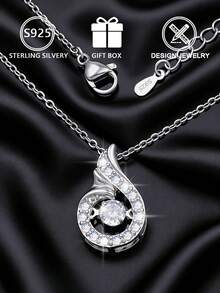 1件S925纯银水滴形立方氧化锆吊坠项链，优雅跳动的心形设计，适合日常佩戴、派对、约会，也可作为礼物送给女友或闺蜜，附赠礼盒 - 銀色 - 查看 5