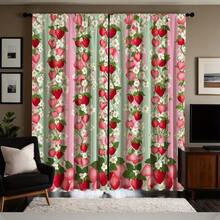 Conjunto de 2 cortinas com estampa vibrante de morangos - Design digital em alta definição, com bolso para varão, ideais para decoração de sala de estar e quarto, em poliéster lavável à máquina. - Multicolorido - Ver 9
