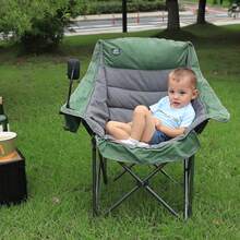 Silla de camping plegable tamaño XL, capacidad resistente de 400 libras, silla de campamento acolchada grande y cómoda, silla de brazos para césped con portavasos integrado - Verde claro - Ver 5