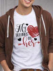 Women's Valentine's Day Cotton T-Shirt Couple White T-Shirt Love King & Queen Heart Graphic Tee Matching Couple Outfit, Romantic Confession, Unisex Summer Top - 白色3 - 查看 2