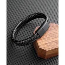 1条朋克十字架皮革手链，男士手工多层编织绳磁扣手链饰品 - 杏色 - 查看 11