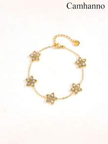 1pc Exquisite And Fashionable Stainless Steel Bracelet, Tailored For Romantic Dating, Glamorous Party Events, Daily Office Commutes, And An Ideal Valentine's Day Gift, Crafted With A Lightweight Chain And Unique Floral-Inspired Accents That Exude Modern Charm, Comfortable For All-Day Wear And Effortlessly Elevates Any Outfit With Understated Luxury To Make You Stand Out In Any Crowd - Gold - View 11