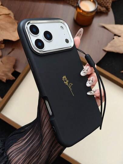 1ชิ้น เคสโทรศัพท์ซิลิโคนนิ่มเต็มตัวรูปวงรีกรอบโลหะพร้อมสายรัดข้อมือซิลิโคนลายกุหลาบทองสร้างสรรค์ เข้ากันได้กับ Apple X/XS Max/11/12/13/14/15/16/17 Pro Max, A14/A15/A52/A53/A54/A55/A34/A05/A05S/A23/A24/A25/S20FE/S21FE/S22/S23/S24, 12C/13C/14C, Transsion SMART 7/SPARK 2024