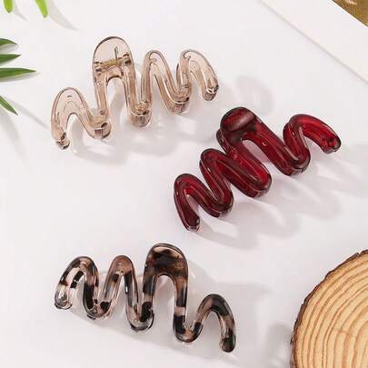 大号波浪形亚克力发爪夹，多种颜色可选，强力夹持发夹，日常发饰，适合盘发，时尚发夹