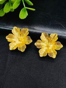 1 Set Fashion Women's Gold-Plated Pendant Necklace Jewelry Set 3pcs, Middle Eastern Dubai Bridal Wedding Dress Accessories, Holiday Gift Necklace Earrings Bracelet - Yellow Gold - View 4