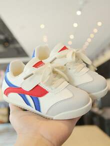 1 đôi giày thể thao unisex cho trẻ em, kiểu buộc dây chéo, mũi tròn, đế dày, chống trượt, mềm mại, chất liệu PU, kiểu dáng dễ thương, đa năng, phù hợp cho mọi mùa. - Màu xanh lam - Xem 5