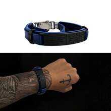 Pulseira Masculina Religiosa Couro Sintético Oração Pai Nosso Placa Aço Inox - Castanho - Visão 1