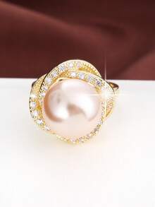 1pc Fashionable Flower Shaped Cubic Zirconia Inlaid Adjustable Ring For Women - Multicolor - View 5