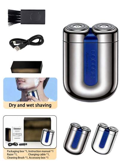  SKYWORTH/COOCAA Electric Shaver, 400mAh Large Capacity Battery, IPX7 Waterproof, Wet & Dry Use, Fully Washable, 2 Stainless Steel Blades, One-Touch Instant Start, Available In Silver And Gray, Suitable For Showering, Reduces Skin Irritation, Ideal For Travel, Camping, Gym, Office, Bathroom, Bedroom And More