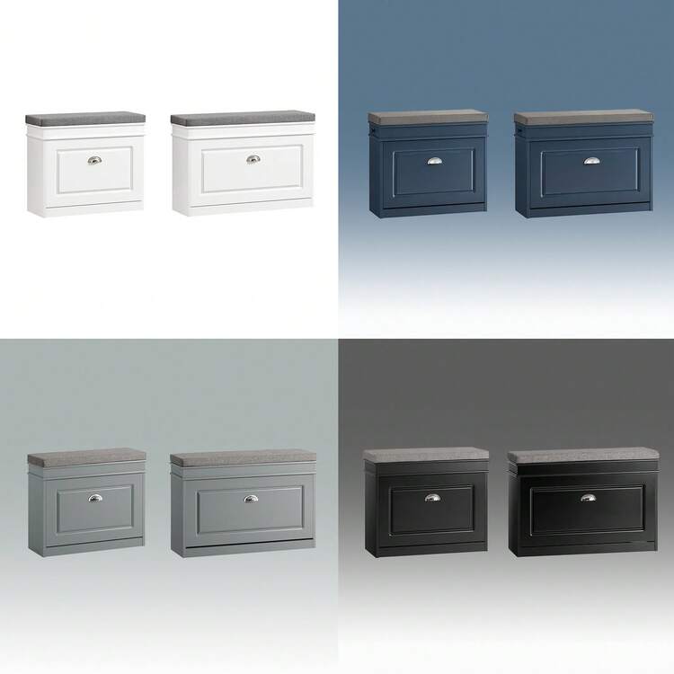 Ghế để giày hành lang Giá để giày Tủ giày có đệm ngồi và ngăn kéo lật Màu xanh W60 X D24 X H52cm FSR82-K-B - Màu xanh lam - Xem 8