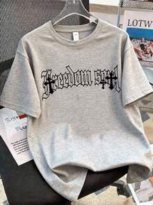 青少年男孩休闲短袖T恤，字母图案，春夏新款 - 灰色 - 查看 2