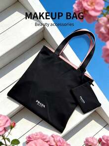 Prada Large Capacity Shoulder Makeup Bag, Pink Nylon Travel Toiletry Bag, Vacation Essentials Cosmetic Organizer With Pouch - Watermelon Pink - View 5