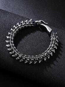 1pc Men's Fashion Hop Style Dark Gothic Spine Zinc Alloy PU Leather Bracelet - Bạc cổ - Xem 4
