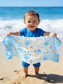 1 pieza Toalla de playa para bebé, toalla de playa con patrón de elefante azul y arcoíris, hecha de poliéster, impresión 3D, adecuada para la playa, el baño, toalla de mano, piscina, regalo, verano - Multicolor - Ver 2