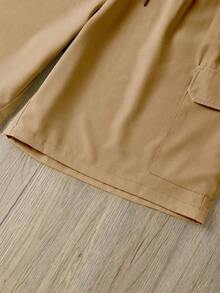 Pantalones cortos casuales con bolsillo lisos para hombres, adecuados para el verano pantalones tacticos de hombre - Caqui - Ver 5