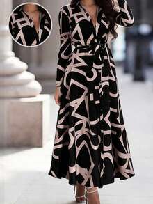 All Over Print    Elegant  Casual    Belted    Formal & Evening  Daily - màu đen - Xem 1