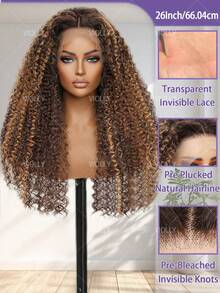 VIOLLY 24 Inch Free Part Piano Brown Ombre Highlight Honey Blonde Long Afro Curly Wig With Baby Hair 200 High-Density Ear To Ear 13x6 HD Transparent Lace Wigs Elegant Afro Kinky Style Versatile Design Human Blended Heat Resistant Fiber Synthetic Hair Wig Gift Ideas For Women - SP4/27 - View 3