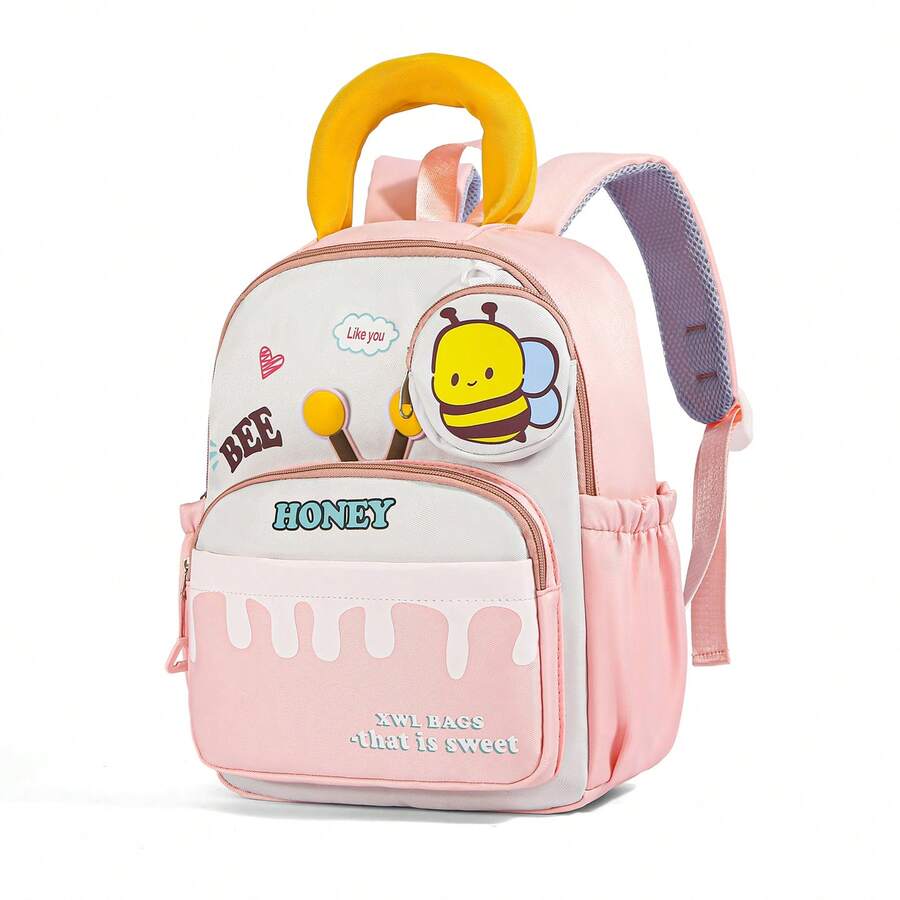 Preschool Girls Bee Backpack, Lightweight Reduced Burden Ergonomic Backpack, Fashionable Cartoon Cute Backpack For Children 3-6 Years Old, Back To School Season - Pink - View 1