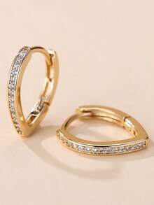 1 Pair Luxury Oval Hoop Earrings With Zirconia Stones, Elegant Commuting Jewelry Accessory - Earrings - View 6
