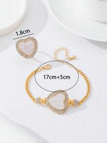 1 Set Elegant & Versatile Heart-Shaped Bracelet & Ring Jewelry Set, Suitable For Gifts, Parties, Dates, And Outfits - White - View 5