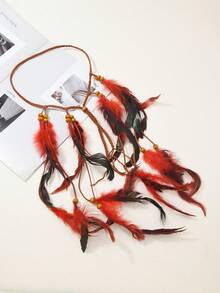 1pc Bohemian Style Long Feather Hair Chain, Women's Beach, Party, Music Festival Wear Hair Accessory Jewelry Feather Headband - 127 - View 9