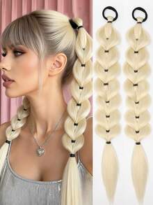 20-Inch, 2 Pieces Hand-Braided Ponytail Synthetic Hair Extensions, Multiple Colors Available, Ideal For Women's Daily Use - Multicolor - View 12