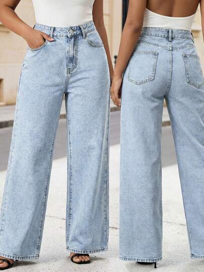 Plus Size Women's Dark Blue Jeans, Made Of Elastic Fabric, Available In Larger Sizes, Casual And Minimalist Style Suitable For Home Office Wear, Street And College Y2K Style, Perfect For The Spring Festival, New Year, Valentine's Day, Spring Clothing, Summer Clothing, Long Length, Loose And Comfortable Elegant Jeans