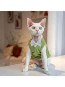 Hairless Cat/Dog Clothes, Thin Bow V-Neck Casual Undershirt - Green - View 1