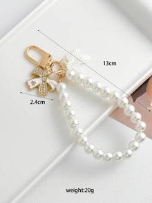 New Pearl Chain Beaded Phone Lanyard, Round Disc Bow Cherry Pendant Keychain, Women's Birthday Gift - Multicolor - View 3