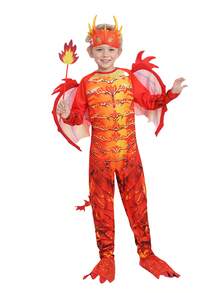 Kids Dragon Costume Set: Includes Headpiece, Jumpsuit, Wings, Tail, And Magic Wand. Suitable For Parties, Performances, And Imaginative Play. - Multicolor - View 12