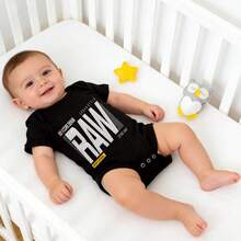 Baby Infants All-Match  Raw Denim Urban Style Print Crew Neck Short Sleeve Bodysuit | Soft Comfortable Cotton Fabric Soft Cotton Cool Wearing Cozy & Sweet New Born, Baby Shower Gift - 黑色 - 查看 6