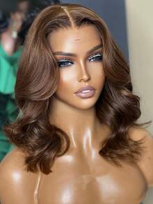 Chocolate Brown Color 200% Body Wave Bob Wig 13x4 Transparent Lace Frontal Human Hair Wigs 14 Inch Brazilian Pre Plucked With Baby Hair #4 Colored Lace Front Human Hair Wigs For Women - S4 - 查看 6