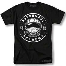 Astronaut Academy Shirt Space Galaxy Cool Gift Graphic T-Shirt - 黑色 - 查看 1