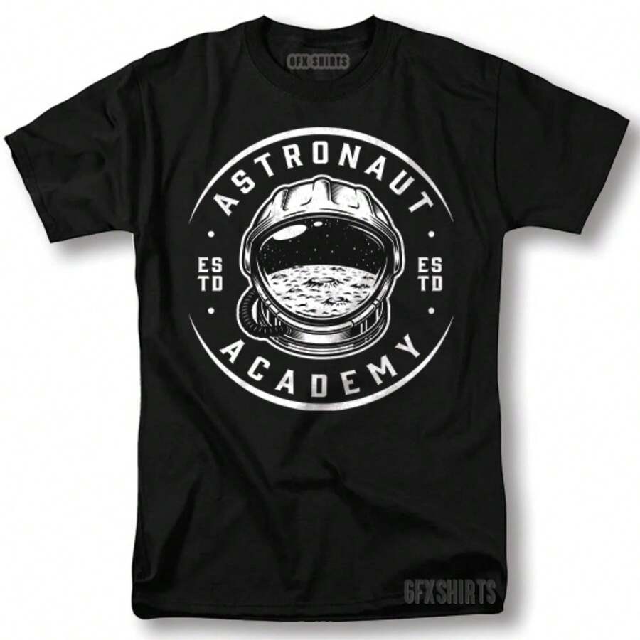 Astronaut Academy Shirt Space Galaxy Cool Gift Graphic T-Shirt - 黑色 - 查看 1