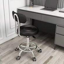 Adjustable Height Desk Chair with Soft Cushioned Backrest - Ergonomic Office & Home Computer Chair, Durable Plastic Frame,Ideal for Dorms & Study Spaces, Dorm Room Furniture, Modern Seating Option, Comfortable Seating Taburete de Trabajo Móvil con Respaldo – Altura Ajustable y Reposapiés, Diseño Funcional y Moderno - Blanco - Ver 4
