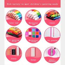 Juego de Pintura de 208 Piezas Lápices de Colores Kits de Arte y Dibujo Con Caballete Portátil Niños - Celeste - Ver 6